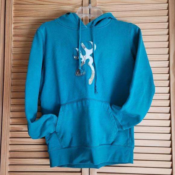 Browning hoodie size small, beautiful teal with white camo logo pocket & hoodie - Picture 1 of 7